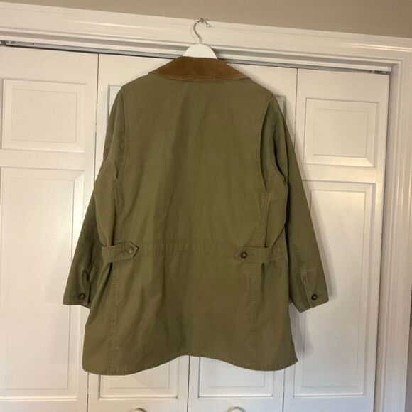 L.L. Bean Vintage Chore Barn Jacket leather collar size large Olive green RARE - Picture 5 of 11